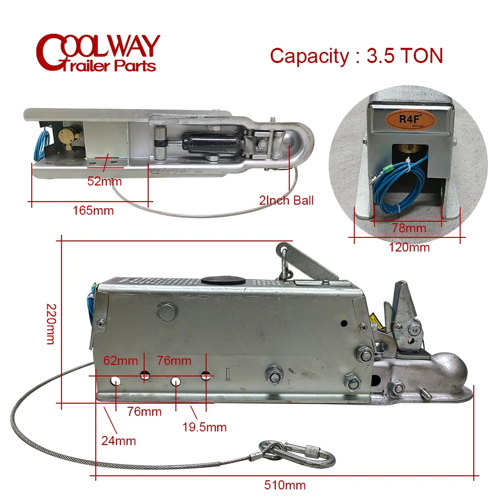 Hydraulic Boat Trailer Disc Brake Surge Coupler Actuator 2Inch Ball CAP 3.5TON RV Parts Camper Caravan Accessories