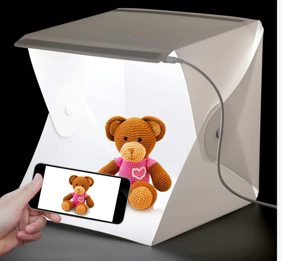 20cm Portable Folding Photobox Photography LED Light Room Photo Studio Light Tent Soft Box Backdrops Photobox for DSLR Camera