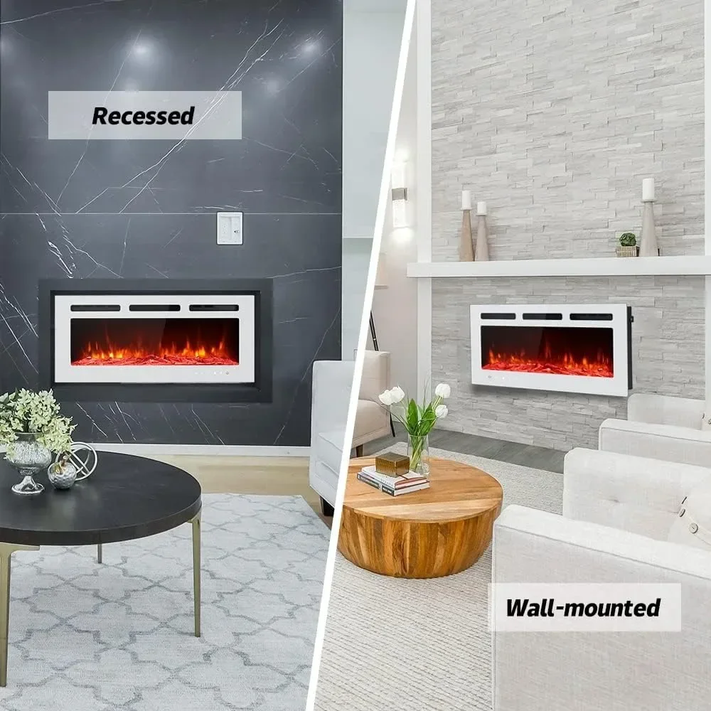 Electric Fireplace Inserts Freestanding Heater for The Living Room Floating Fireplace with 12 LED Colors with Logset and Stones