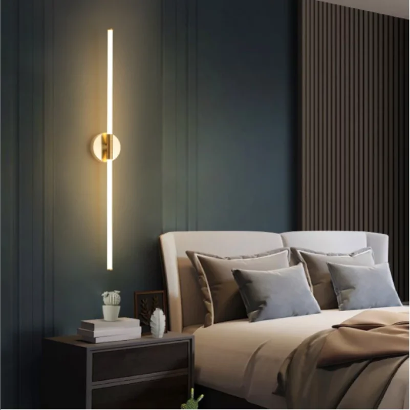 

European style gold modern led simple bedroom study wall lamp simple bedside lamp creative acrylic light guide tube living room