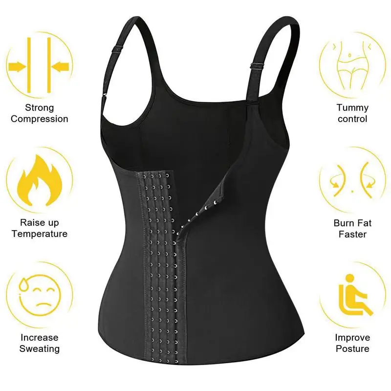 Black Corset Top Shapewear Four-Row Buckle Halter Waist Tops Breathable Fabric Women's Shapewear Tops For Yoga Studios Everyday