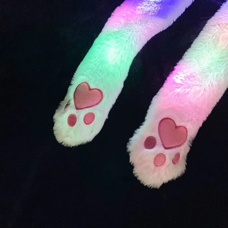 Japanese Anime Bunny Hat Glowing Plush Ear Moving Jumping Hat Ears Popping Up When Pressing The Paws Cute Animal Cosplay Hats
