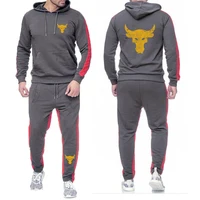Dwayne Johnson Brahma Bull Tattoo Logo Print Spring Autumn Men's Tracksuit High Quality Loose Hoodies+Casual Trousers Sports Set 2