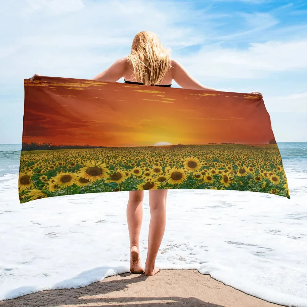 

Sunflower Beach Towel Yellow Flower Bath Towel Microfiber Face Towels for Gym, Spa, Travel, Sport Soft Quick Dry Swimming Cover