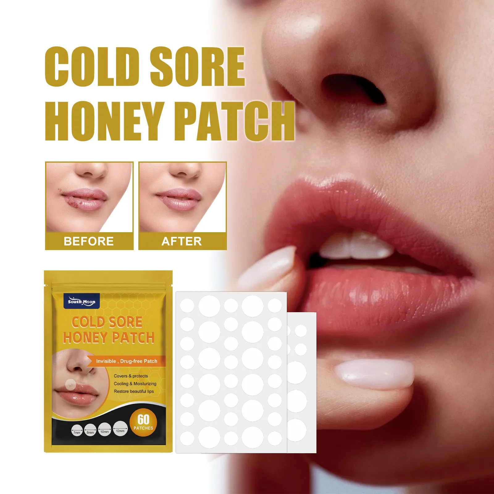 Oral Blister Patch, Cold Sore Lip Blister Patch, Cold Sore HealingHydrocolloid Lip Care 60 Pieces