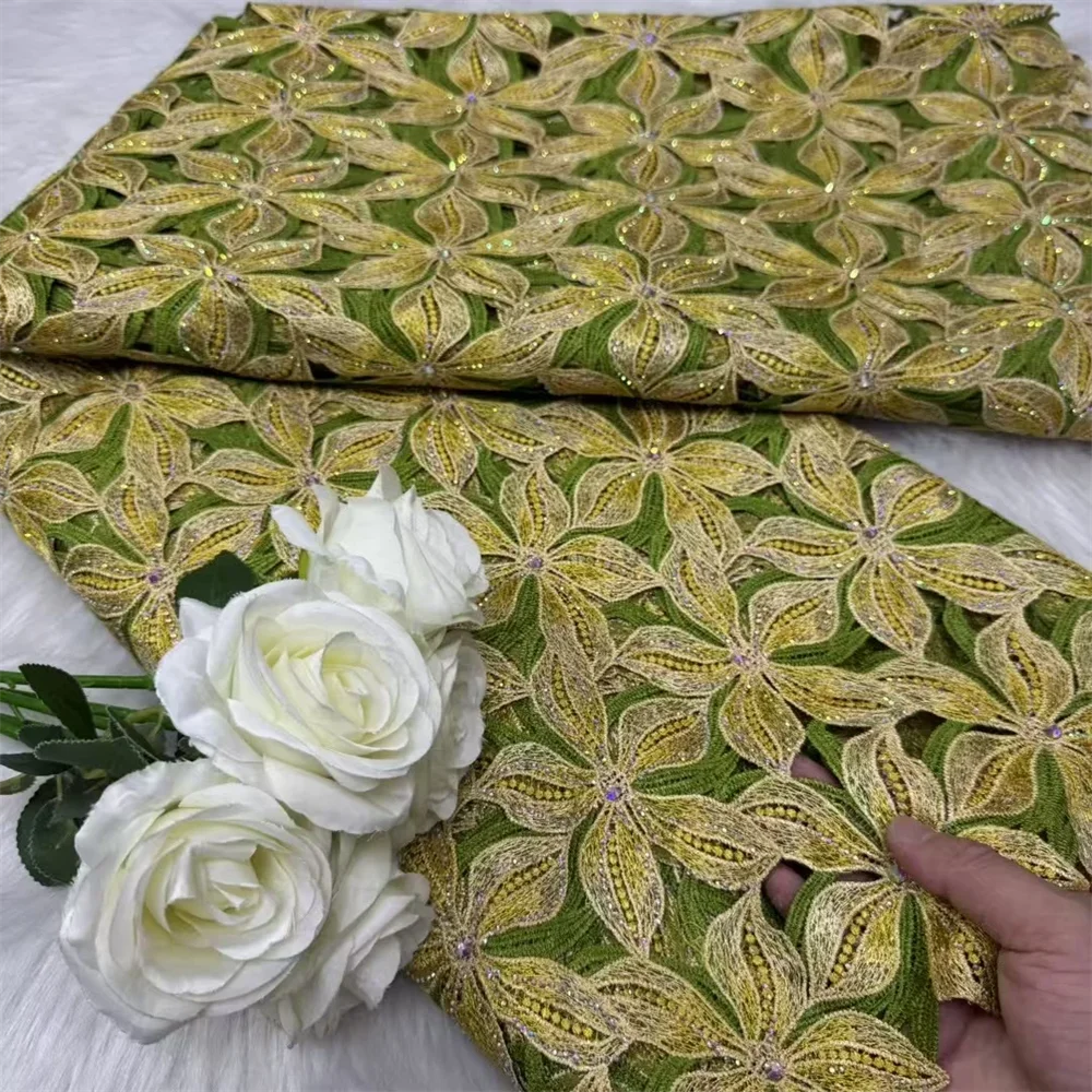 African Guipure Cord Lace Fabric 2025 High Quality 5 Yards Nigerian Water Soluble Lace Fabric For Women Wedding Party Dresses