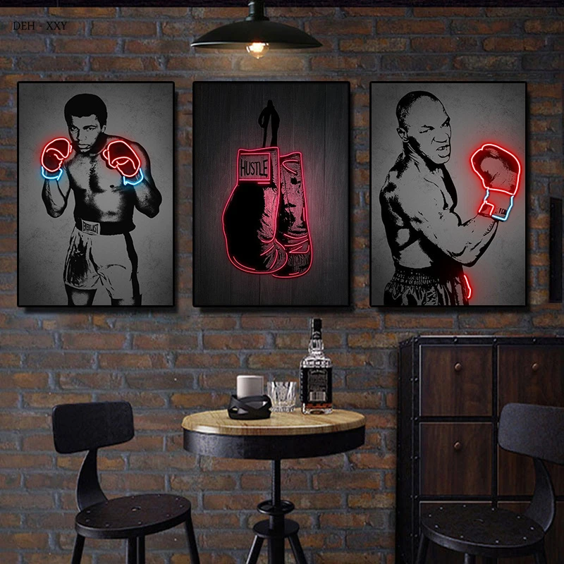 Neon Boxing Sport Poster Canvas Painting Boxing Canvas Wall Art