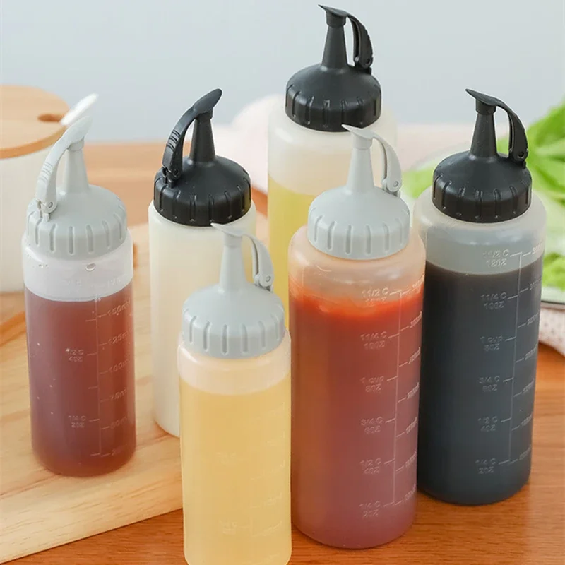 Botellas de aceite exprimibles para condimentos, tapa de sellado, tarro de condimentos, botellas de salsa de ensalada, Ketchup, Cruet, suministros de cocina, 175ML/350ML