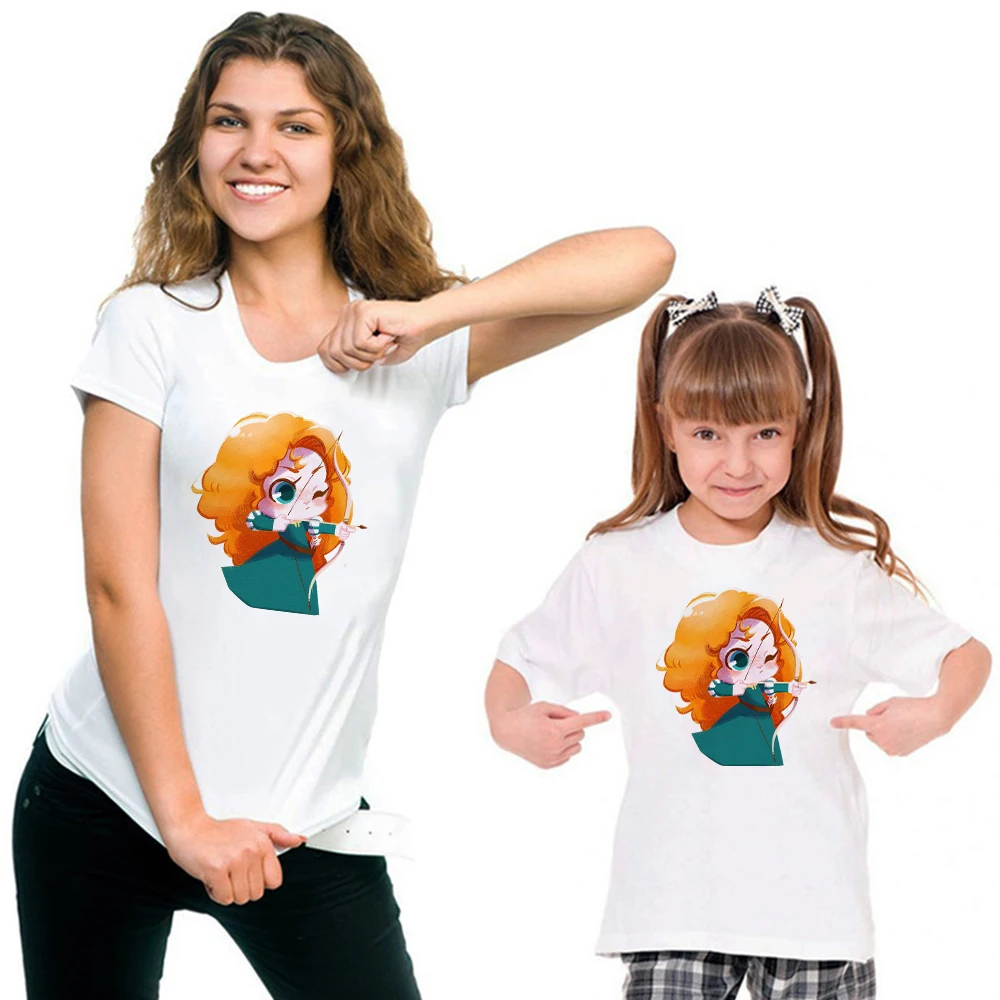 Women's Clothes Cute Girl T-shirt Cartoon Disney Princess Print Top Street Trend Children Summer Outdoor Matching Sister T Shirt couple matching outfits for photoshoot