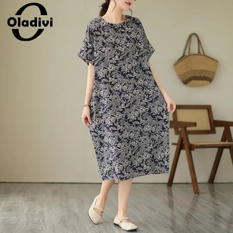 

Oladivi Large Size Women's Casual Loose Cotton Linen Dress 2023 Summer New Oversized Midi Dresses Female Tunic Robe 5XL 6XL 210