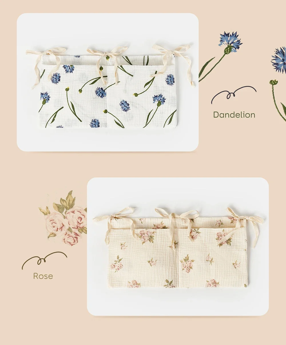 Organizer per culla culla Caddy Bed Storage Bag 2 tasche comodino appeso pannolino organizzatore in puro cotone per pannolini giocattoli abbigliamento - immagine 5