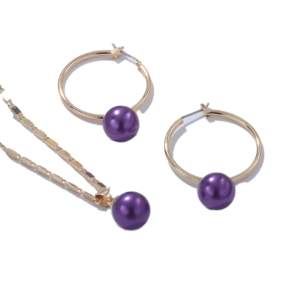 Jewelry Set Hawaiian Polynesian Pearl Jewelry Sets Colorful Bead Gold Plated Accessories Necklace Hoop Earrings for Women
