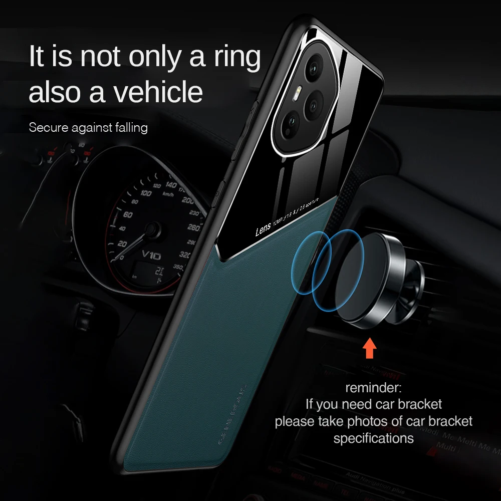 Luxury Car Magnetic Holder Leather Back Cover - Soft Bumper Shockproof Coque