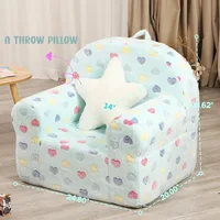 Colorful Heart Kids Sofa with Star Throw Pillow, High Back Toddler Chair Glow in The Dark for Boys and Girls, Lake Blue 1