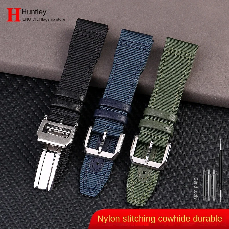 Elegant Blue-Green Nylon and Leather Bracelet Watch Strap - Premium Quality, Fits 20mm & 21mm