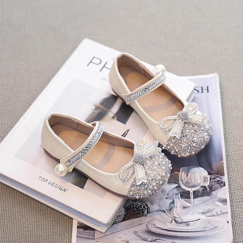 Sweet Children Fashion Girls Leather Shoes New Spring Autumn Kids Party Shoes Fashion Sequins Princess Causal Dress Flat