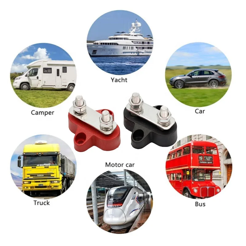 Universal Car Accessories Cars Bus Trucks 48V Red 1/4 Single M6 Studs Battery Power Distribution Terminal Block Bus Bar