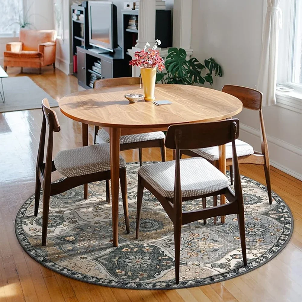 Bohemian Round Carpet for Living Room Bedroom Anti Slip Super Soft Area Rug Meeting Room Kid Room Vintage Foldable Floor Mat - Image 4