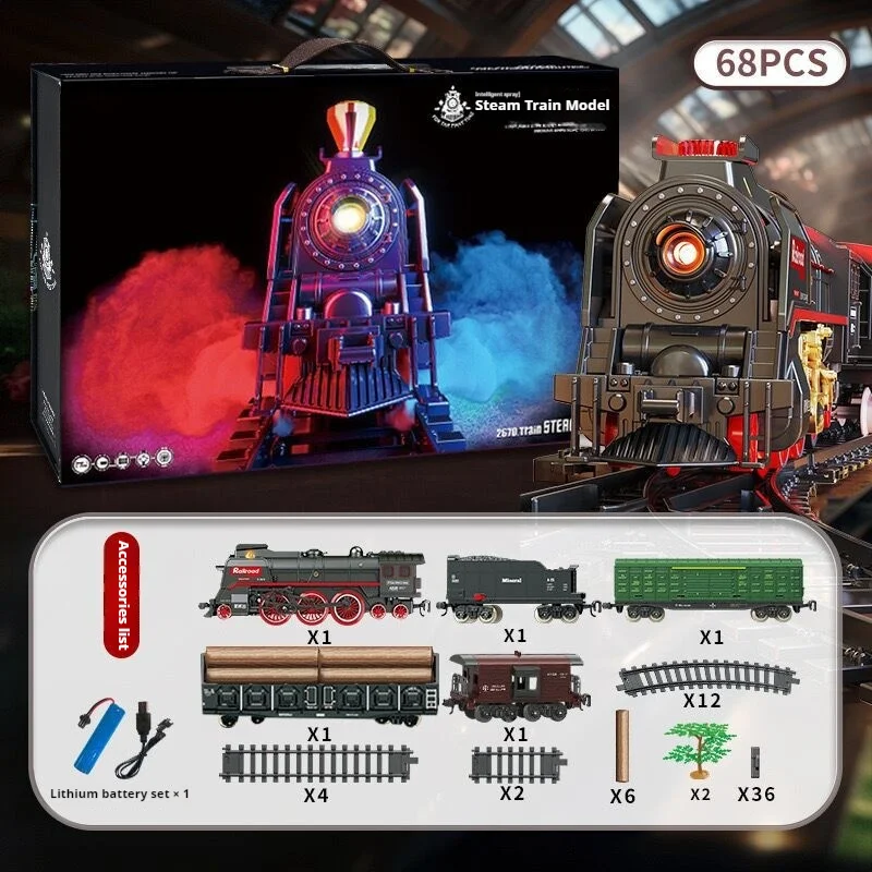 Vintage Steam Train Track Toy Gift Set Simulate Electric Small Train Track Car Toy Surprise Christmas Gift For Children Boys 6