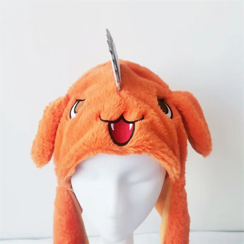 Orange Dog Pochita Plush Hat Long Ears Movable Warm Cap Cosplay Headwear Halloween Carnival Party Bunny Funny Kids Fans Gifts