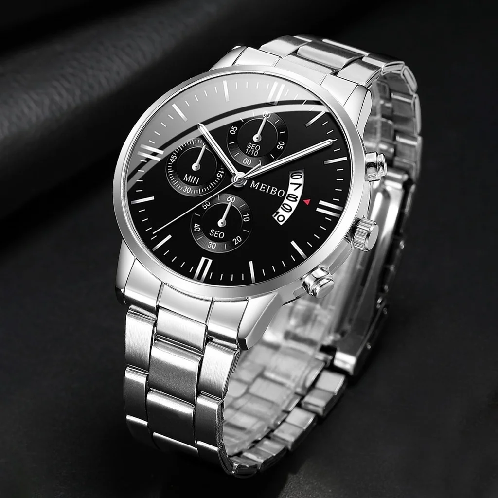 3pcs/set Men's Business Style Quartz Watch Set Fashion Casual Round Dial Calendar Watch (Box not included) Gift for men 6