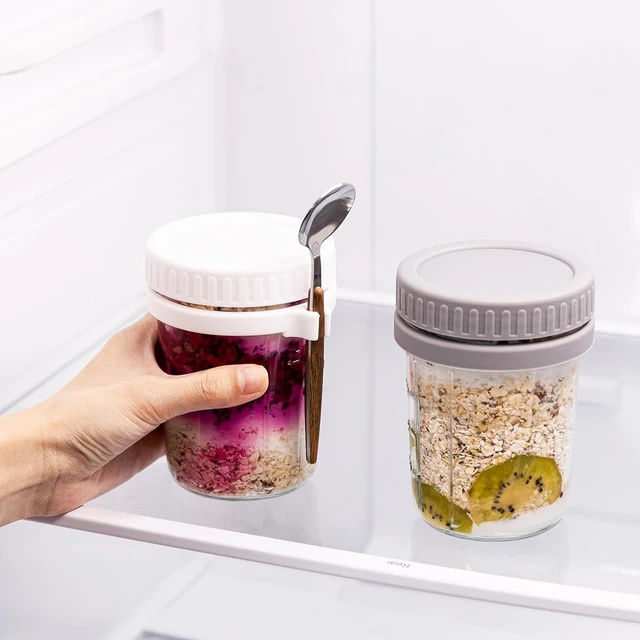 Overnight Oats Jar With Lid And Spoon Milk Fruit Salad Food Storage  Container Yogurt Overnight Oats Container - AliExpress