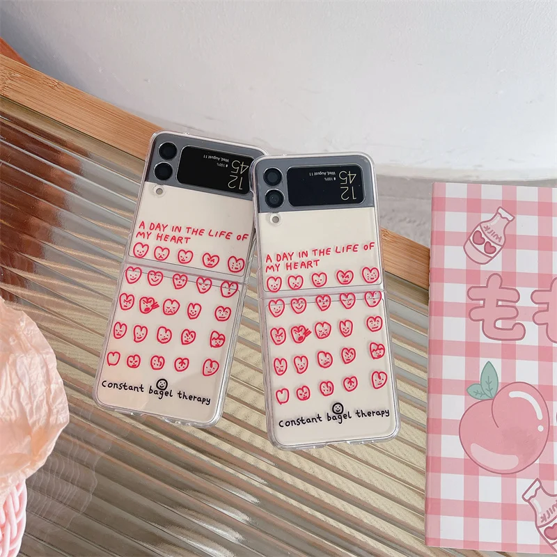 For Samsung Galaxy Z Flip4 3 5G Cute Cartoon Pattern Clear Hard Phone Case  Cover