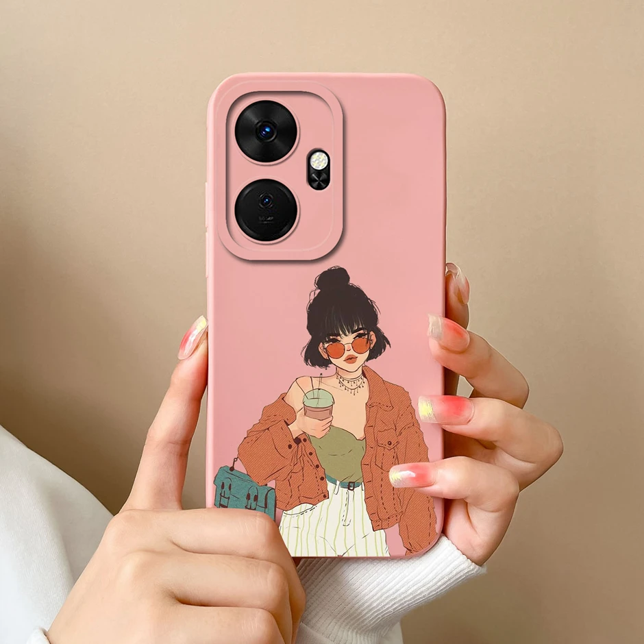 Cool Girl Cat Cartoon Pattern Liquid Silicone Soft Phone Case Cover