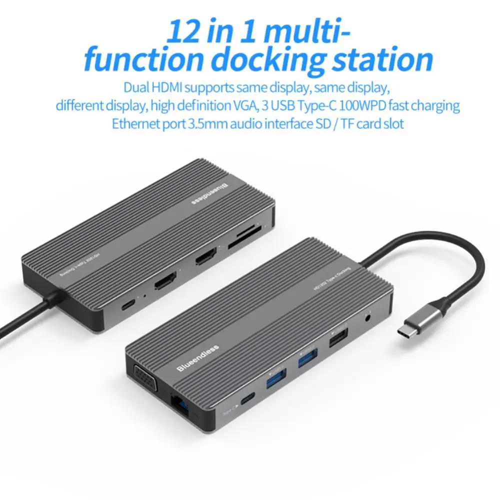 

Usb C-концентратор, многофункциональный адаптер Usb C, сплиттер с кардридером Sd/Tf, 12 в 1, 5 фунтов, компьютерные аксессуары, портативный Vga