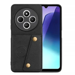 PU Leather Wallet Card Holder Case with Car Magnetic Back Cover - Universal Smartphone Cover for Redmi 14C (Black)