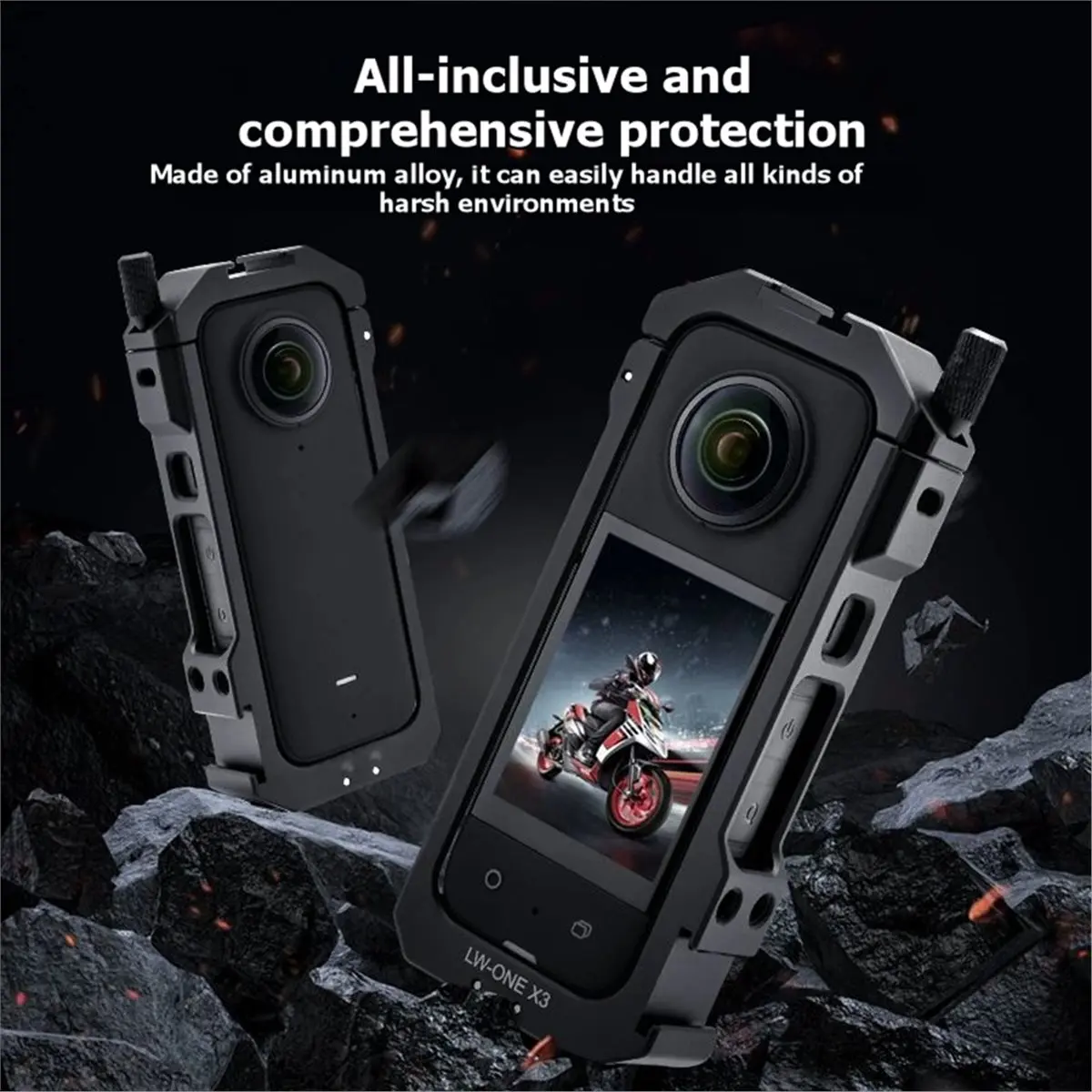 Insta360 X5용 T28C 프레임 케이지 Insta360 X5 액션 카메라 액세서리용 콜드 슈 마운트가 있는 보호 프레임 하우징 케이스