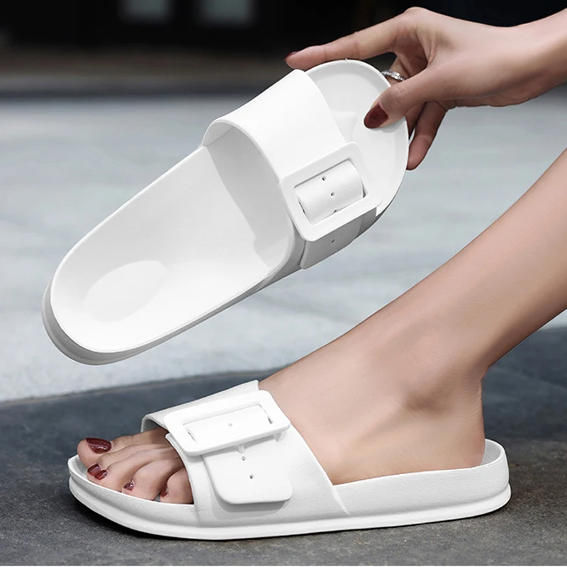 Comwarm Women Summer Flats Slippers New Fashion Beach Flip Flops With Adjustable Buckle Non-slip House Bath Slides Flats Sandals 6