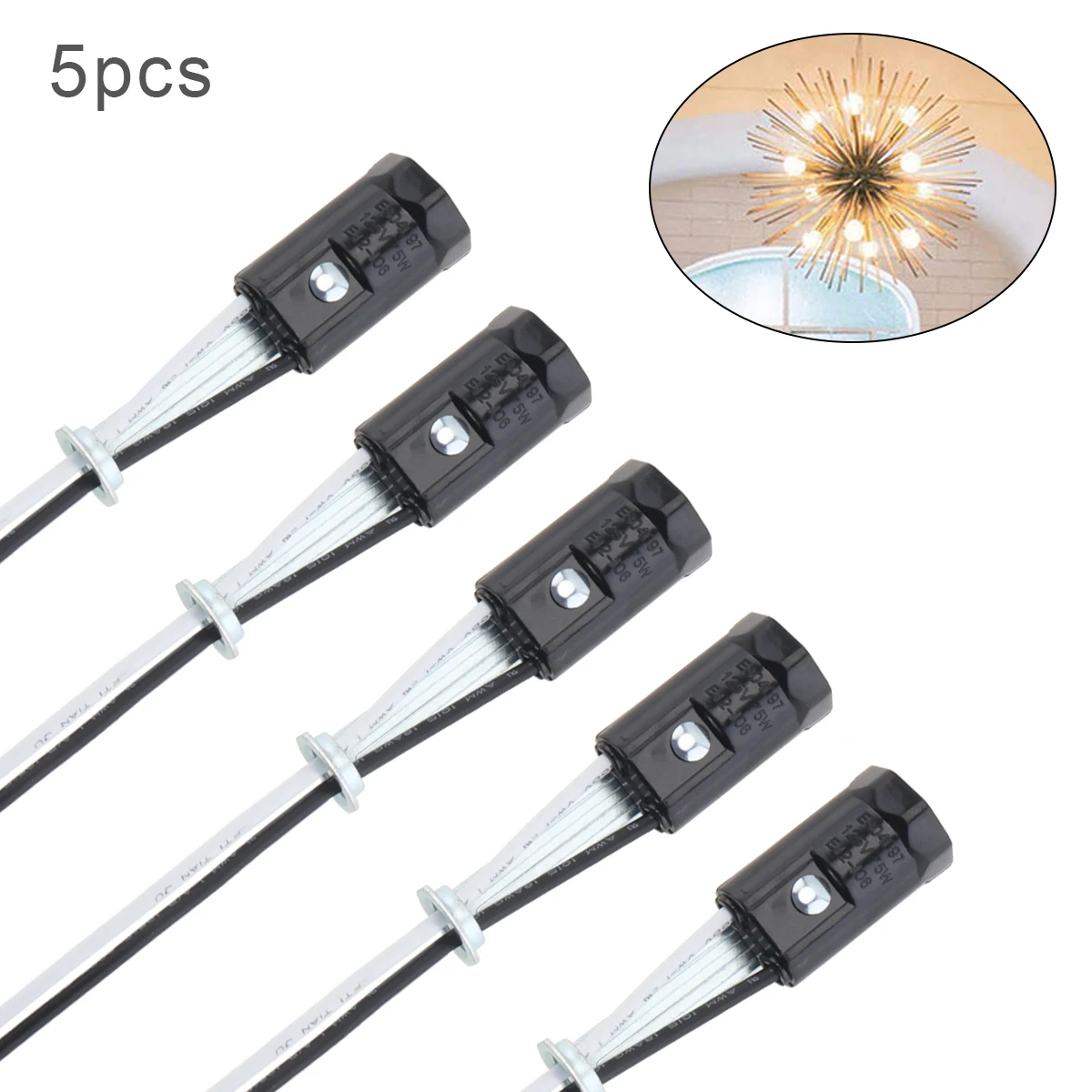 5pcs E12 Lamp Holders Candelabra Base Light Bulb Socket Bracket Lamp Cap with Black/White Wire for Crystal Light Candle Lamp 1pcs e17 to e14 candelabra base socket led light bulb lamp adapter holder e17 to e14 adaptor