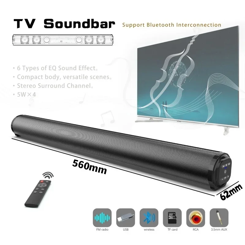 Bs10 Wireless Tv Soudbar 5.0 Altoparlanti Bluetooth Subwoofer Portatile Home Theater Con Telecomando Radio Fm Sound Blaster Rca