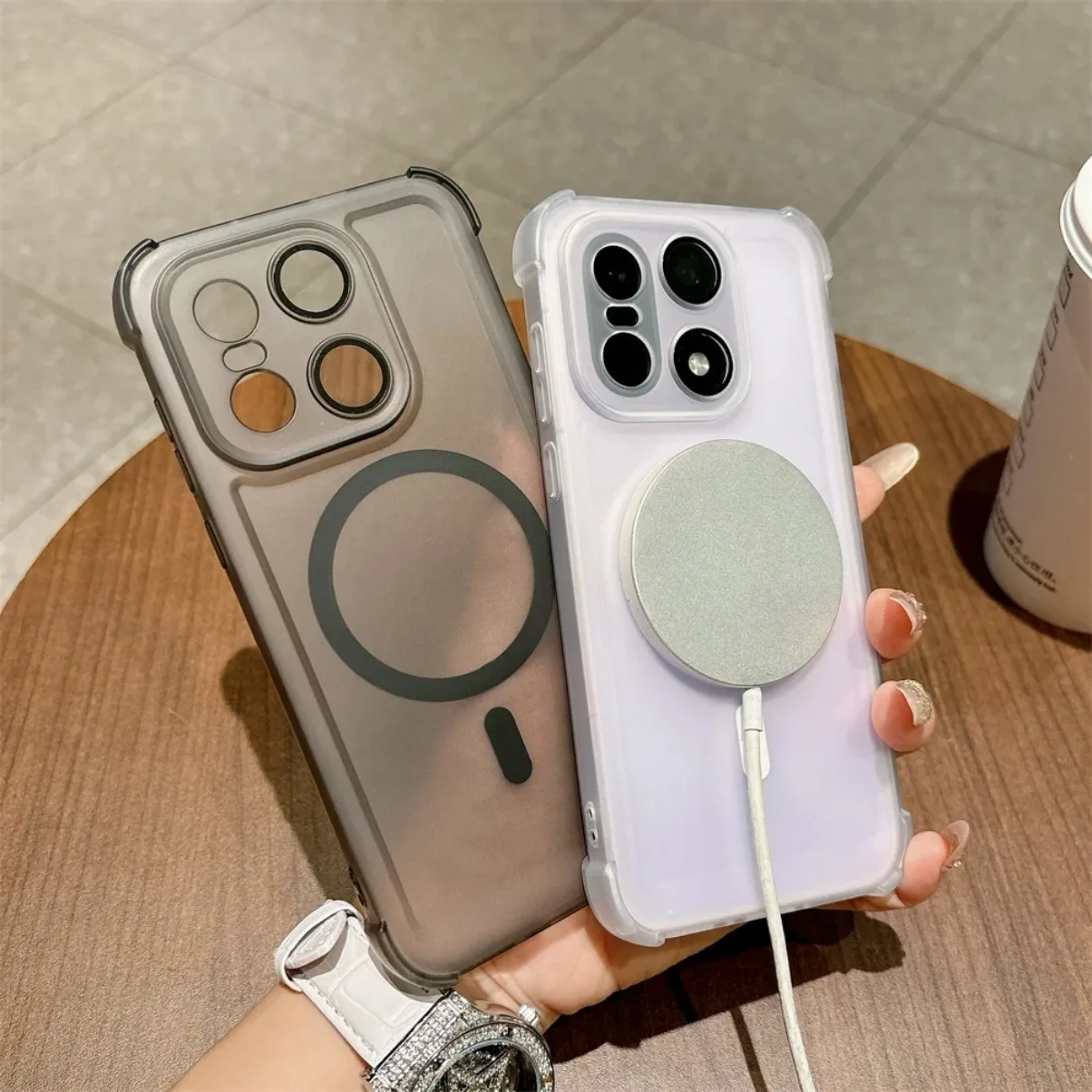 Matte Translucent Frosted Shockproof Magnetic Phone Case with Lens Protector