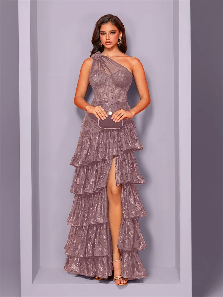 فستان سهرة فاخر بتصميم كتف مائل وتطريز ترتر، فستان حورية البحر أنيق طويل للحفلات والكوكتيل والمناسبات الرسمية