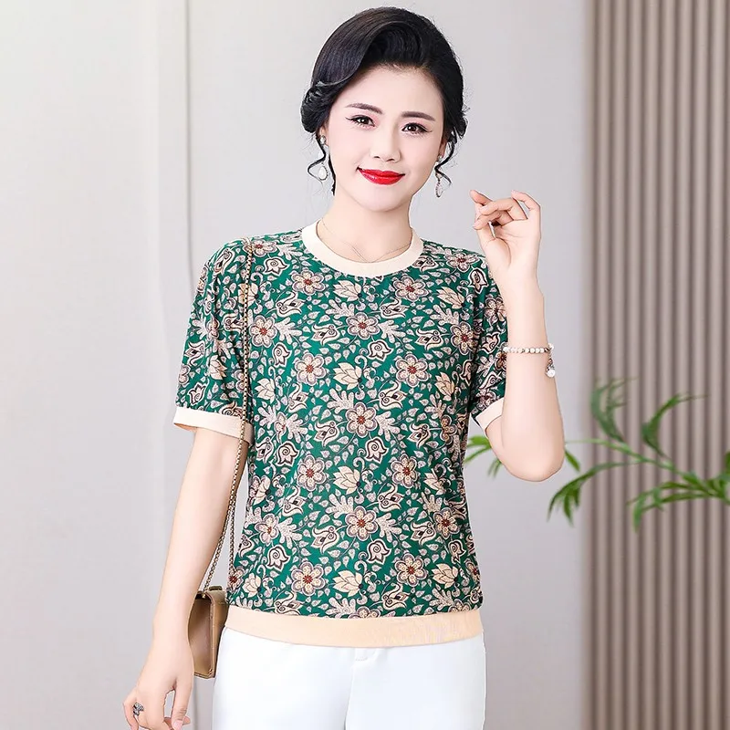 Vintage Printing Tops Tees Summer New O-Neck Short sleeved  Loose All-match T Shirts Casual Fashion Women Clothing