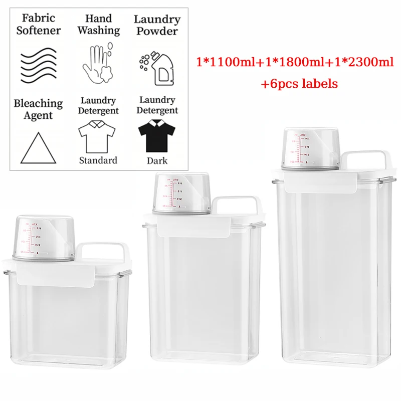 Hesroicy 1100/1800/2300 ML Laundry Powder Box with Measuring Cup Double  Seal Type Clothes Washing Detergent Dispenser Daily Use 