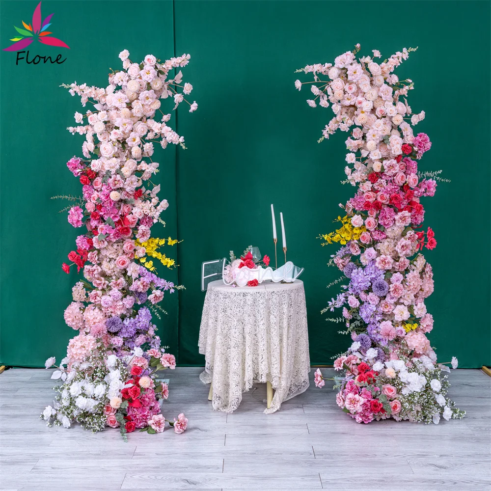 Flone - Fleur Artificielle Decoration Wedding Welcome Area Artificial Floral Arrangement Pink Red Purple Flower Runner Height 7.2ft