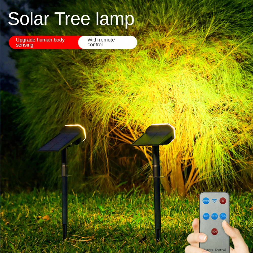 Solar Outdoor Light Waterproof LED Spotlight Garden Lamp Ground Plugged Human Body Induction Remote Control 3 Lighting Modes outdoor curtain icicle lamp string 4m led ice cone string lights mall eaves decorative light 8 light modes for wedding bathroom