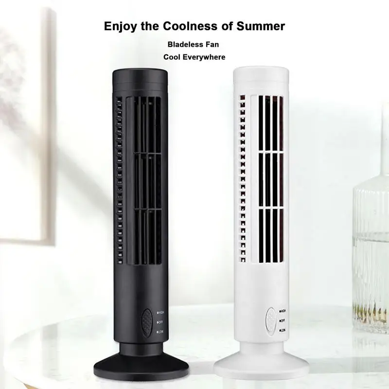 

USB Charging Tower Fan Quiet Cooling Small Fan With 2 Speeds Bladeless Fan Standing Floor Fans For Home Bedroom White Black