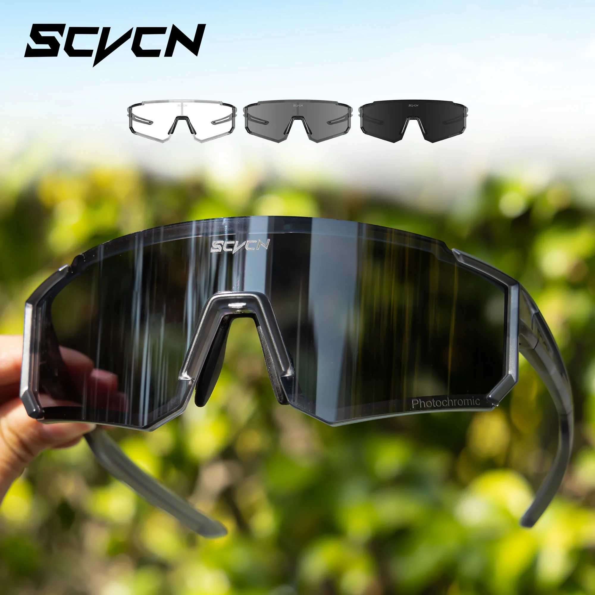 SCVCN UV400 HD 변색 하이킹 안경 스포츠 선글라스 야외 로드 패션 사..