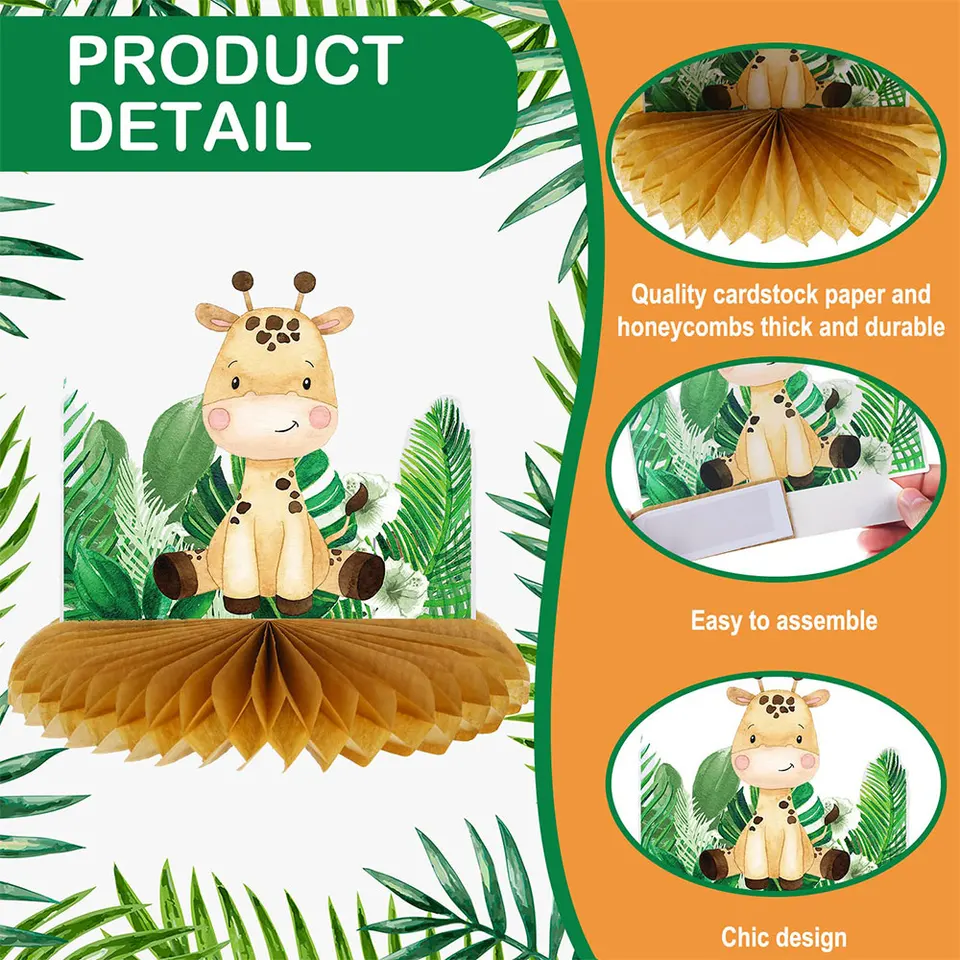 9 Pcs Jungle Animals Honeycomb Centerpieces – 3D Table Toppers For Baby Shower, Birthday, Safari Theme Party - View #7