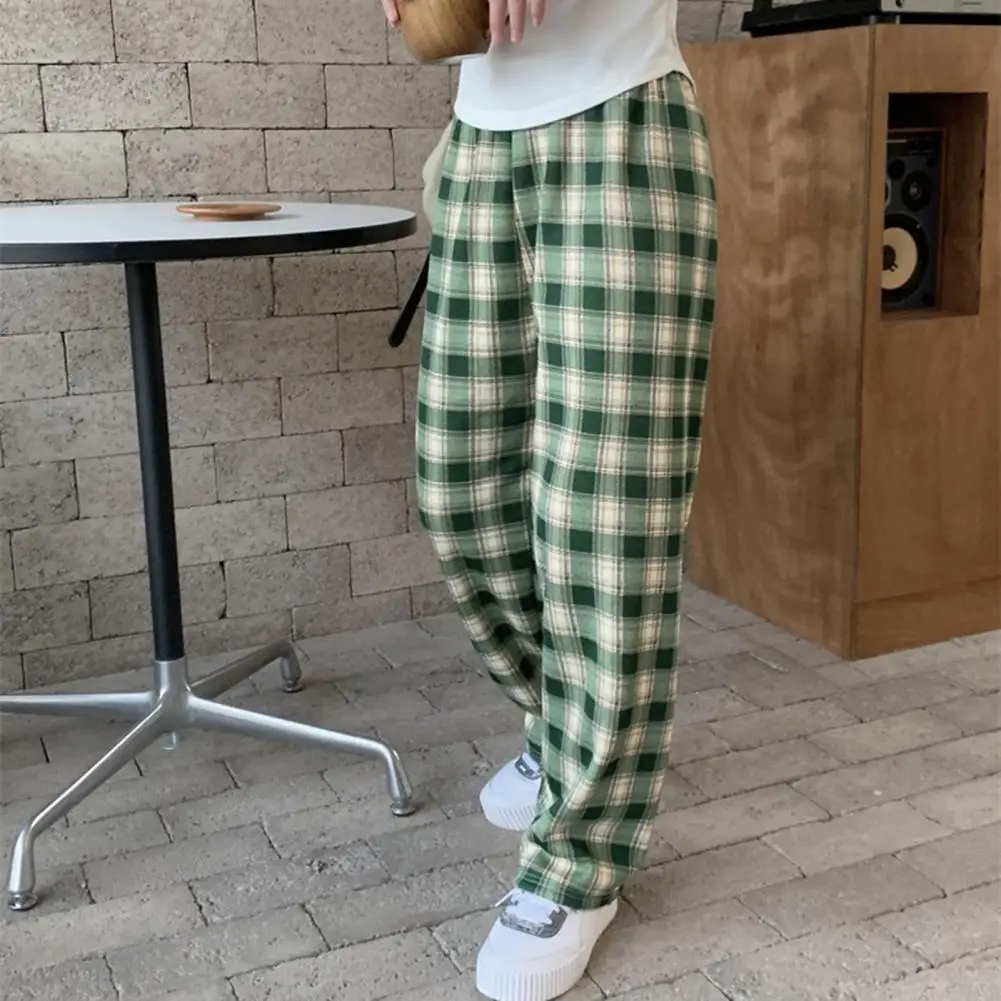 

Women Winter Pants Vintage Plaid Pants Thicken Plush High Waist Warm Full Length Soft Elastic Waist Lady Winter Trousers Hot