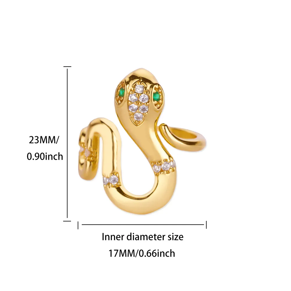 Twisted Snake Rings for Women Metal Cubic Zirconia Gold Color
