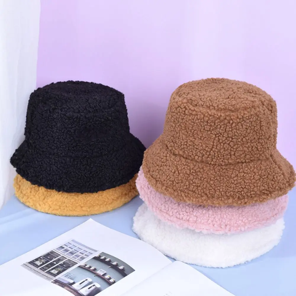 1Pc Winter Outdoor Fisherman Cap Warm Lamb Wool Panama Hat For Men Women bucket women hat