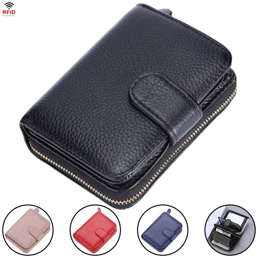 Women RFID Short Zipper Wallet Multifunction Cow Leather Purse Wallet Card Holder Wallet