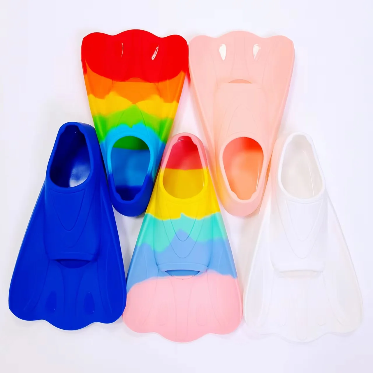 Pinne Da Nuoto In Silicone Per Bambini - Allenamento Nuoto, Bodyboard, Design Arcobaleno