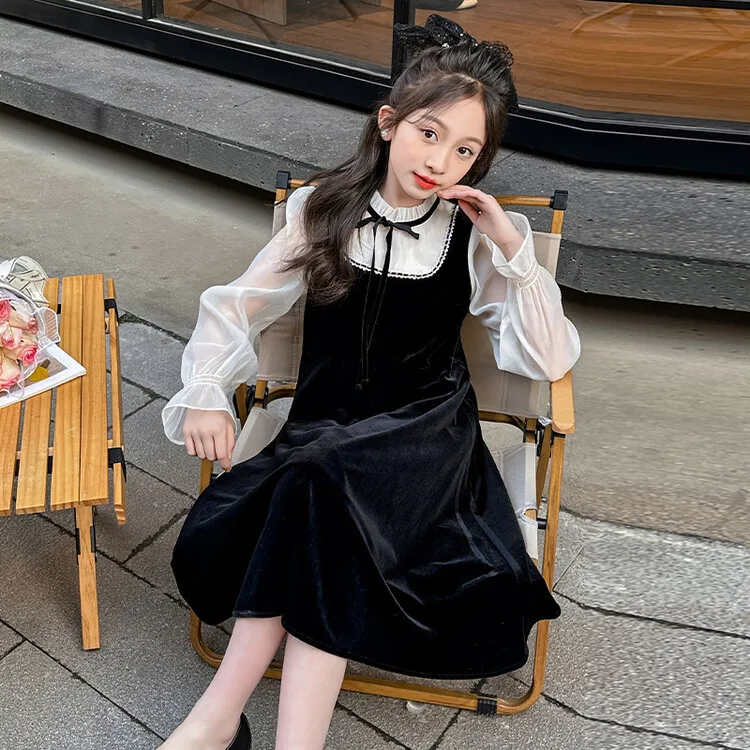 

2024 Adolescent Girls Ruffles Dresses Spring Princess Party Casual 5-16Y Children Valentine’s Day Gifts Long Sleeves Dress Fall