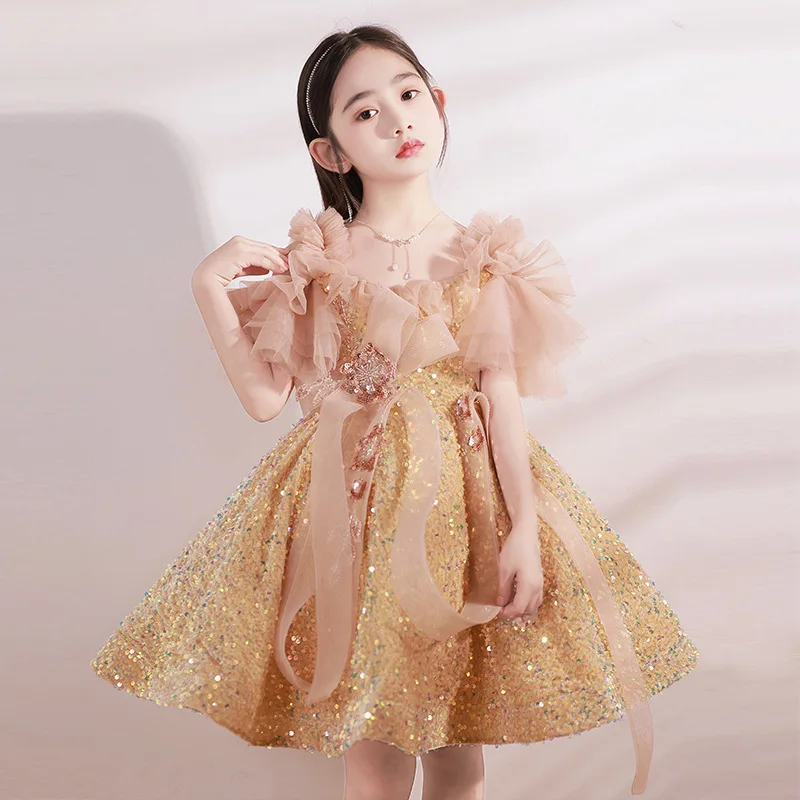 

First Communion Dresses for Girls Children Sequined Luxury Wedding Bridesmaids Dress Teenagers Girl Princess Ball Gowns